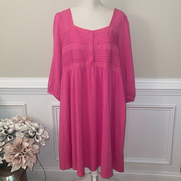 Torrid Pink Mini Rayon‎ Slub Pintuck Neck Skater Dress Size 2X (18-20) NWT - Picture 3 of 14